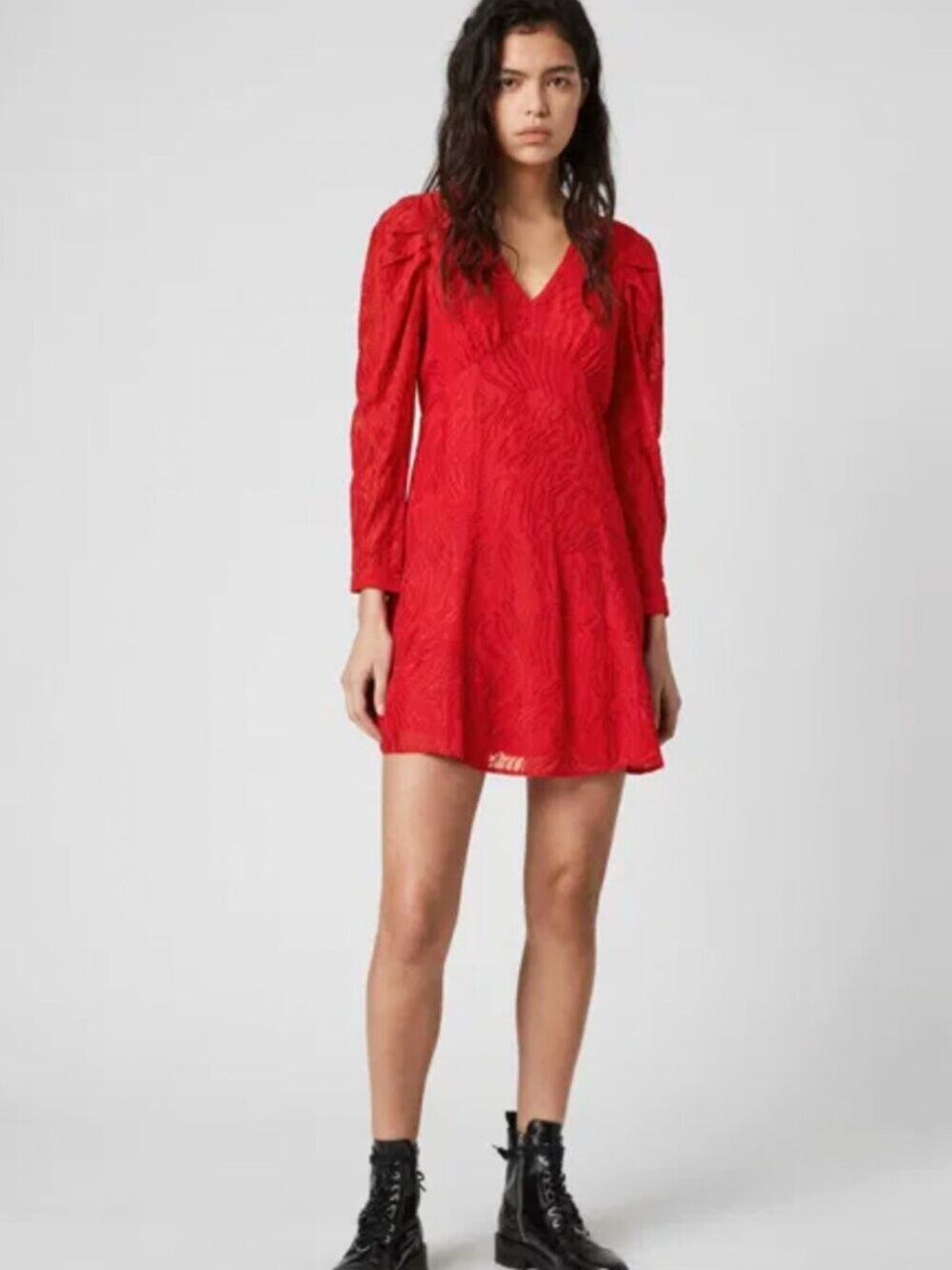 Allsaints Rosi Ani Red Long Sleeve Mini Dress